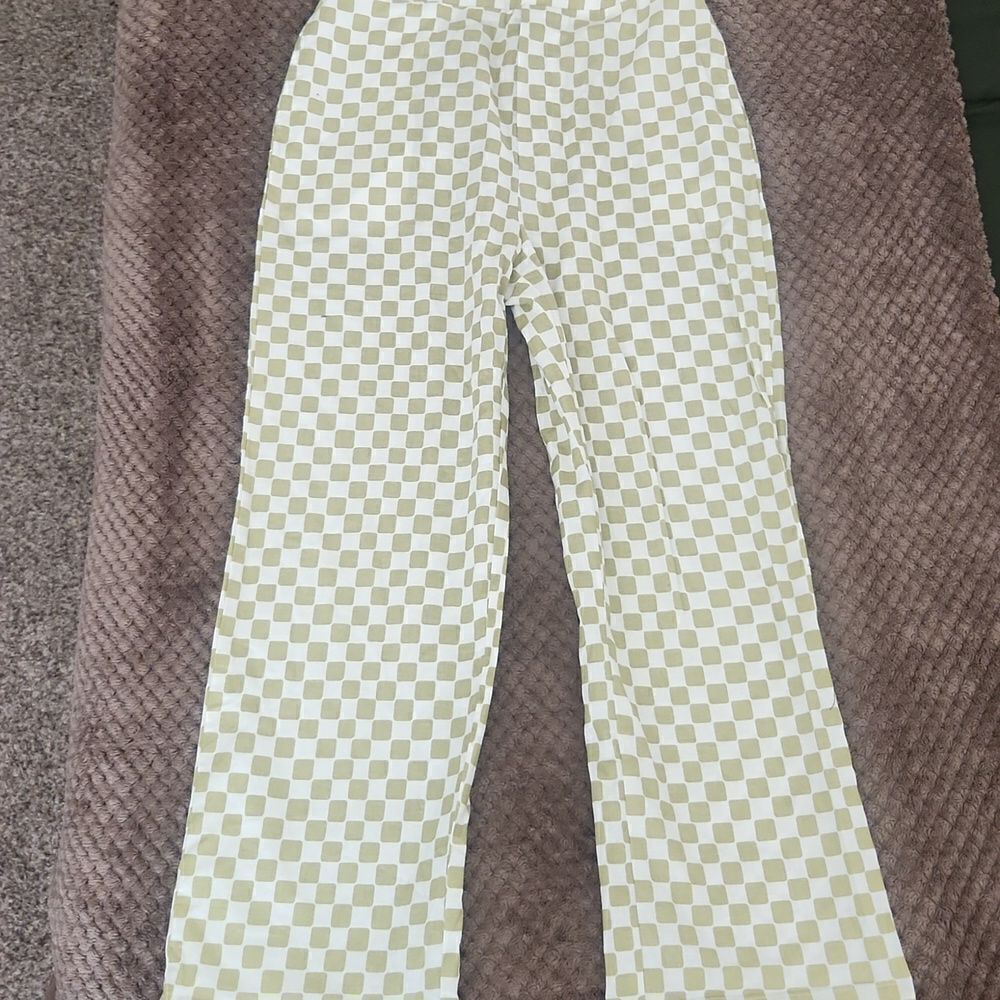 Mod Ref Green and White Checkered Straight Leg Pants